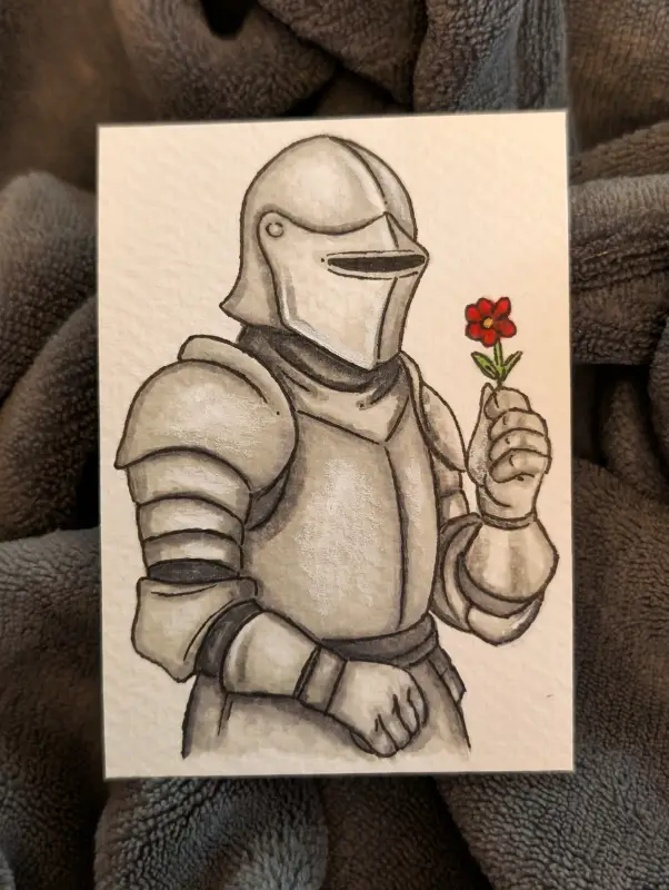 Picking flowers: medieval knight aceo art card