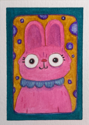 Bunny Portrait 1 aceo art card thumbnail 2