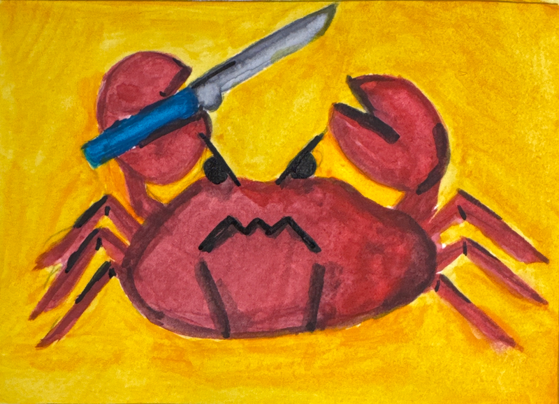 Twas a crab! With a knife! aceo art card