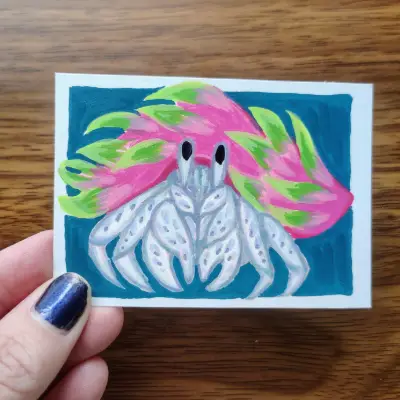 Dragonfruit Hermit Crab (fruit crab, 1 of 4) aceo art card thumbnail 2