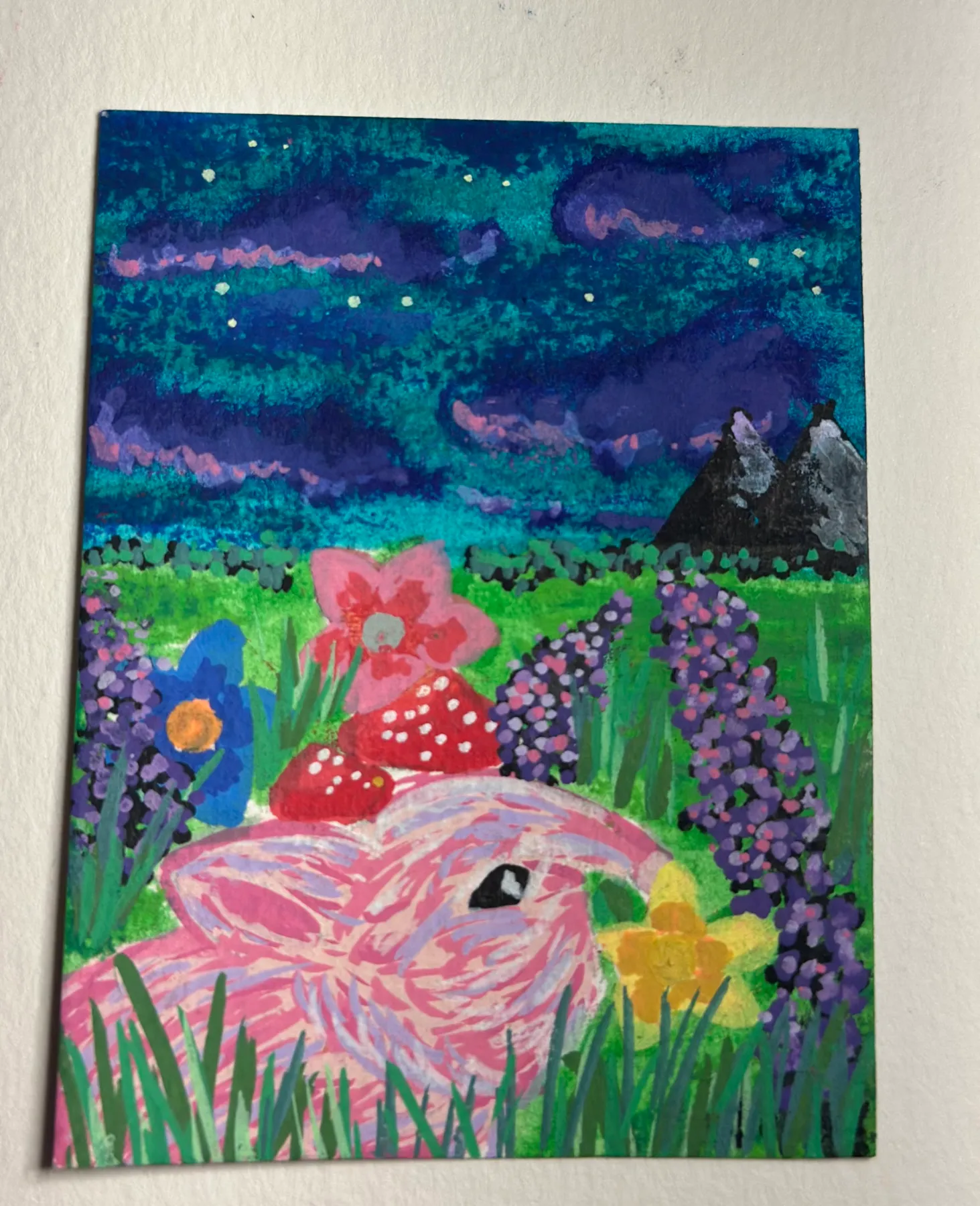 Bunny in the Wildflower Meadow aceo art card
