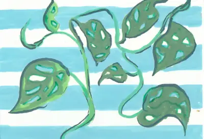 Swiss Cheese Monstera on Stripes aceo art card thumbnail 2