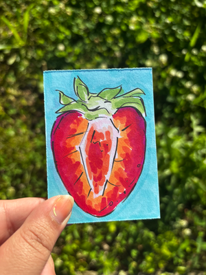 “Ripe Strawberry” Fruit Food aceo art card thumbnail 1