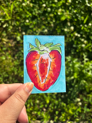“Ripe Strawberry” Fruit Food aceo art card thumbnail 2