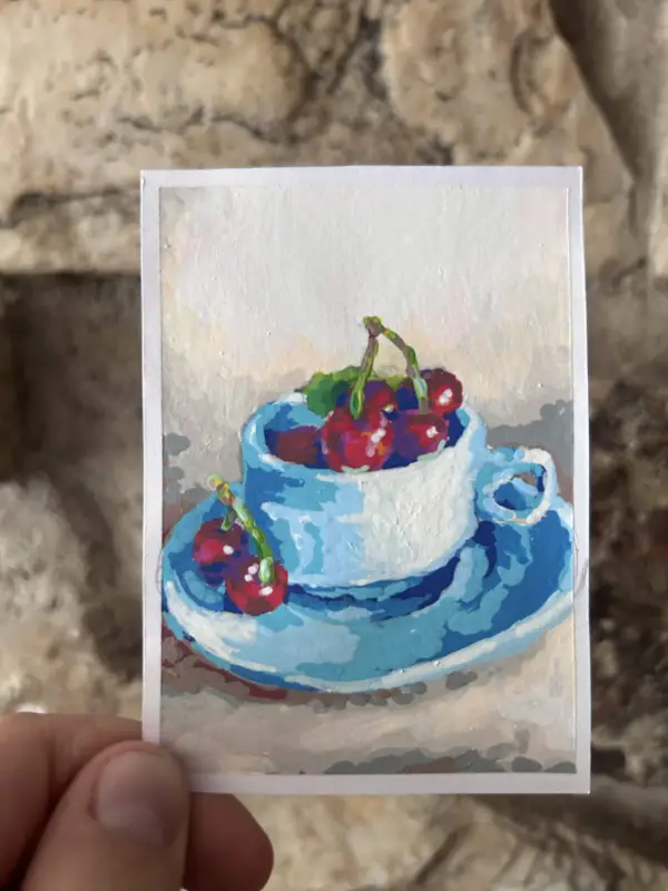 Cherry Cup aceo art card