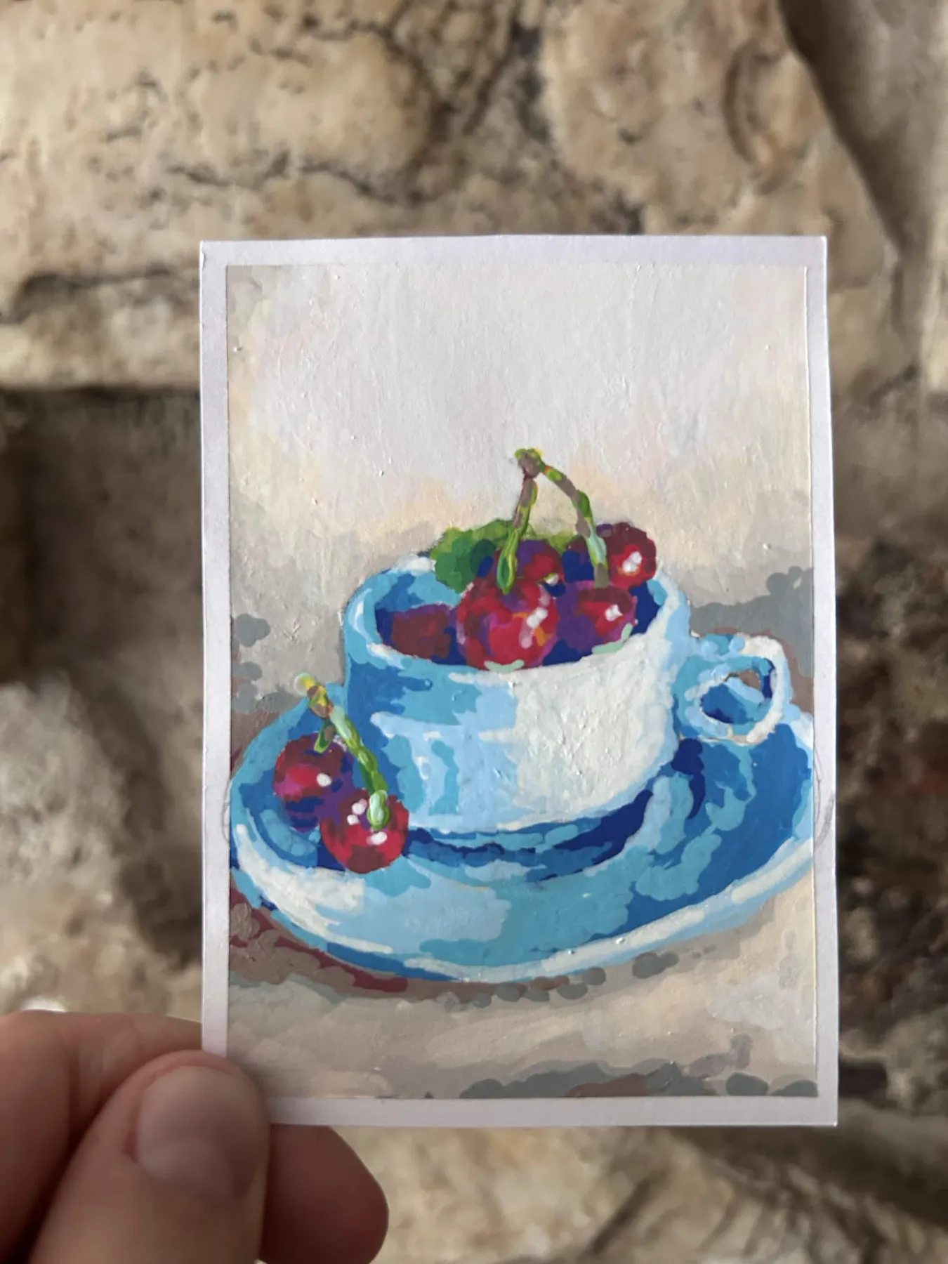 Cherry Cup aceo art card