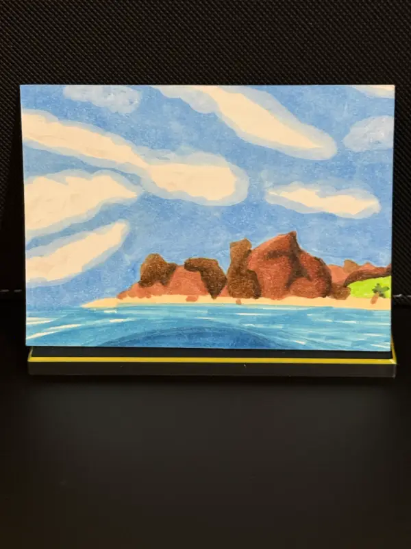 "Rock Island" #4/5 Above and Below Series Original Mixed Media Art Card aceo art card