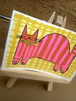 Striped Cat aceo art card thumbnail 2