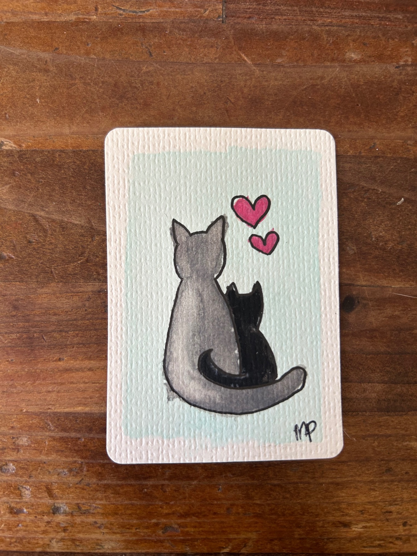 Mommy and baby Cats aceo art card