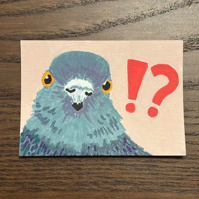 Cute !? pigeon aceo art card thumbnail 2