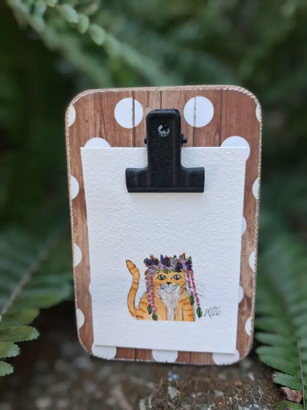 Orange Cat w/ Flowers aceo art card