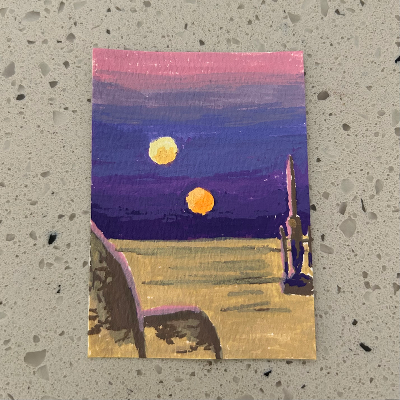ACEO Original Tatooine SW Painting Set 2.5 x 3.5 Acrylic Marker two of three aceo art card