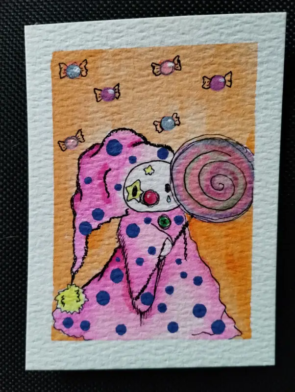 Candy Clown aceo art card