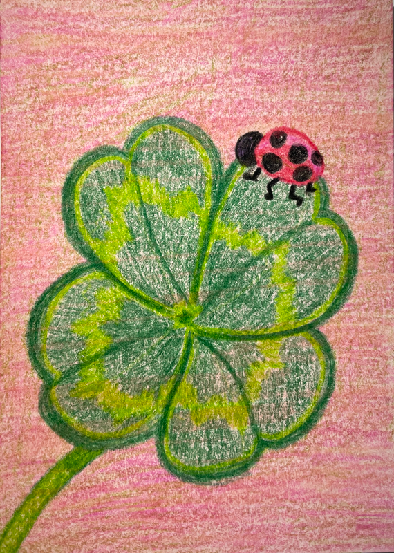 Lucky clover with a Lucky Buggy aceo art card