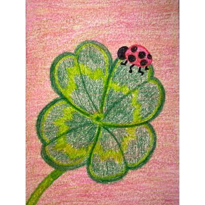 Lucky clover with a Lucky Buggy aceo art card thumbnail 1