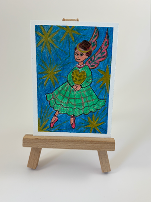 Folk Angel with Golden Heart ACEO - Colored Pencil & Ink on Illustration Board aceo art card thumbnail 2