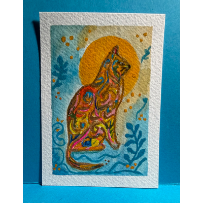 Moonlit Whiskers aceo art card thumbnail 1
