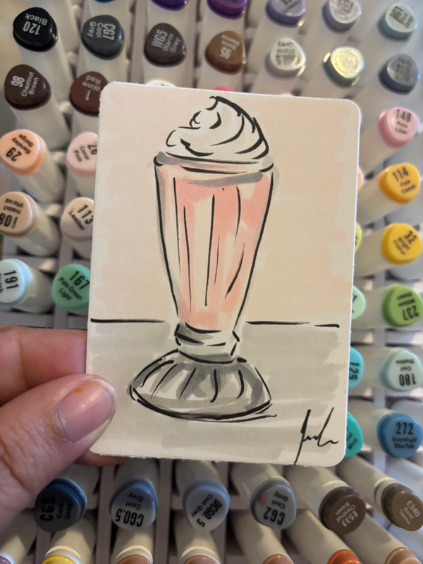 “Milkshake” urban sketch aceo art card