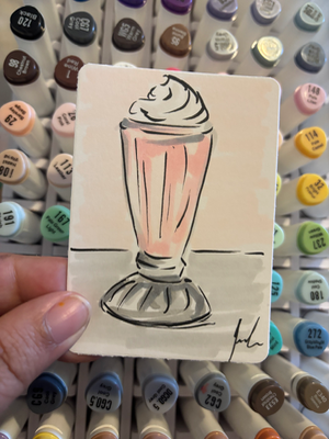 “Milkshake” urban sketch aceo art card thumbnail 1