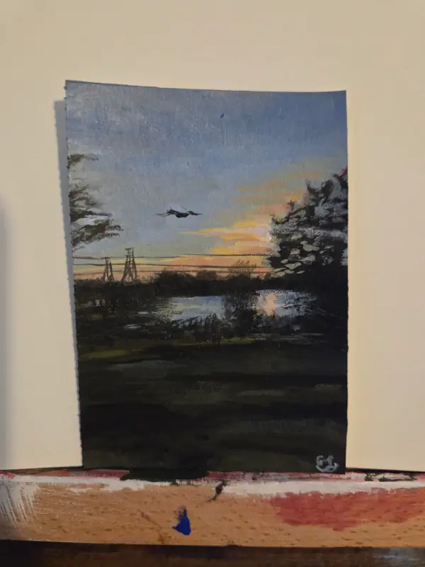 Backyard Sunset aceo art card