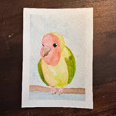 Peach and green bird aceo art card thumbnail 1