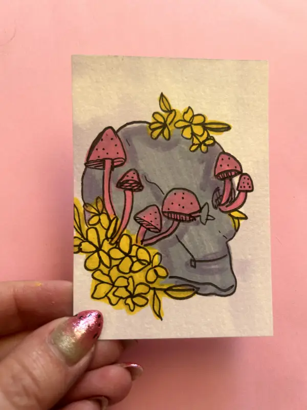 Mushroom Skull ACEO - Sawyer Crane Art aceo art card
