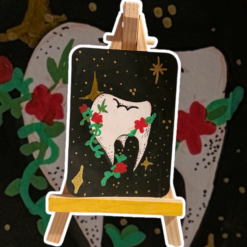 Teeth Flower garden aceo art card