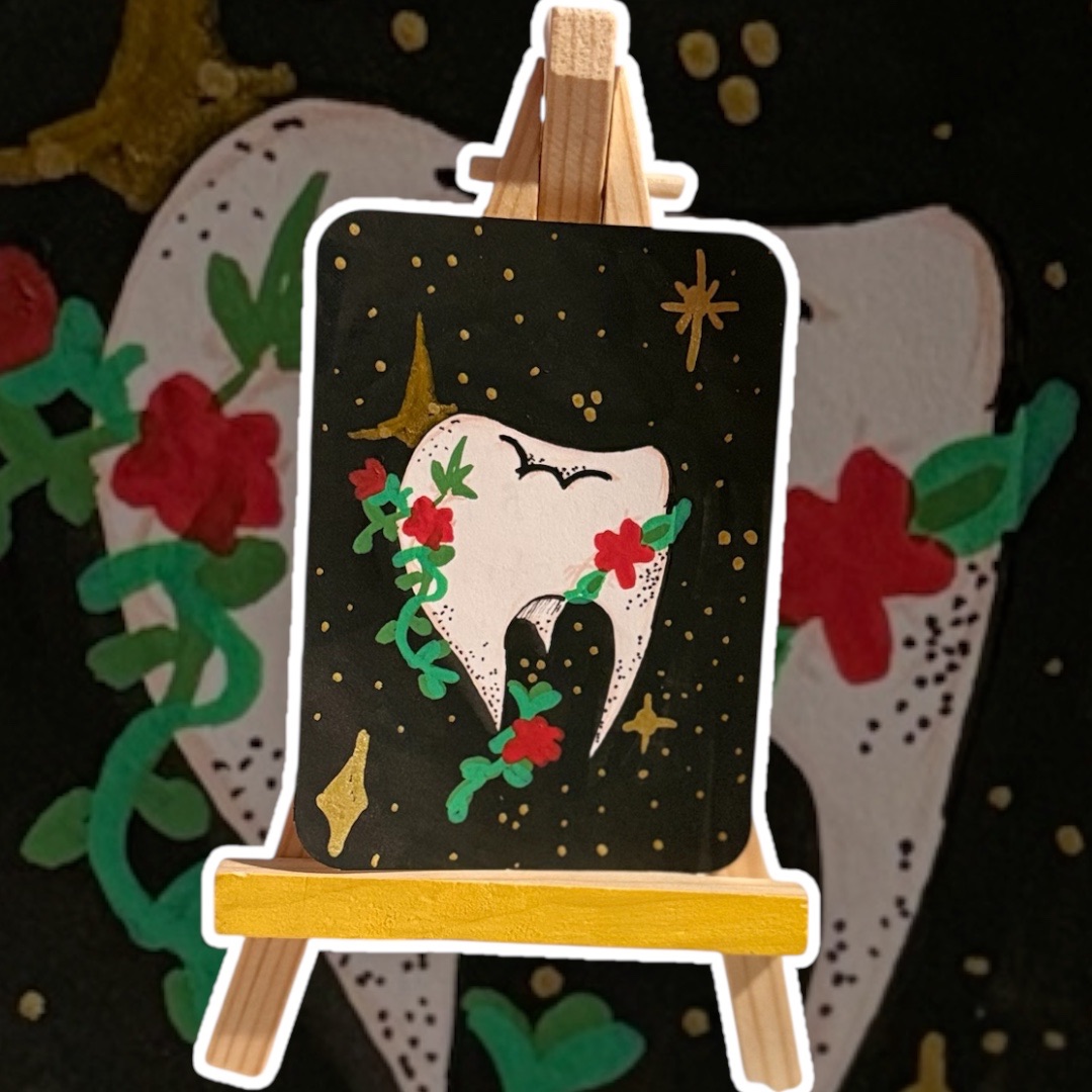 Teeth Flower garden aceo art card