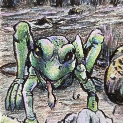 The Hungry Frog aceo art card thumbnail 2