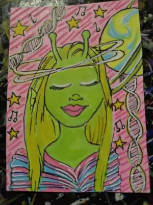 Alien girl ACEO aceo art card thumbnail 1