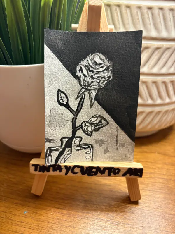 Black and White Rose aceo art card
