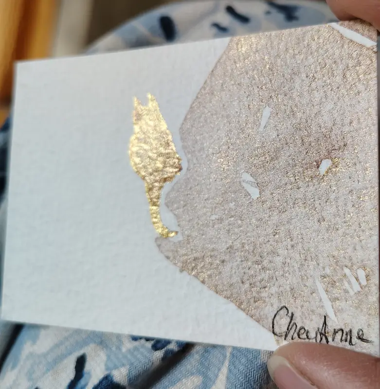 Gold Sparkle Kitty Cat by CheyAnne aceo art card