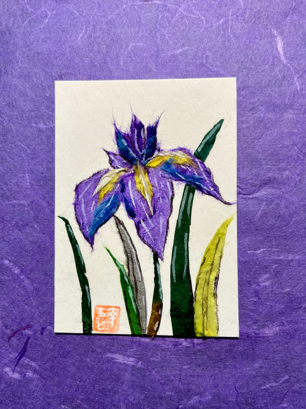 Gorgeous Iris -Japanese Washi art aceo art card