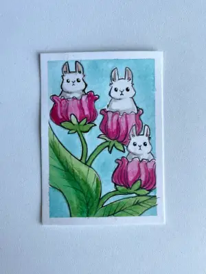 Bunny Blooms aceo art card thumbnail 2