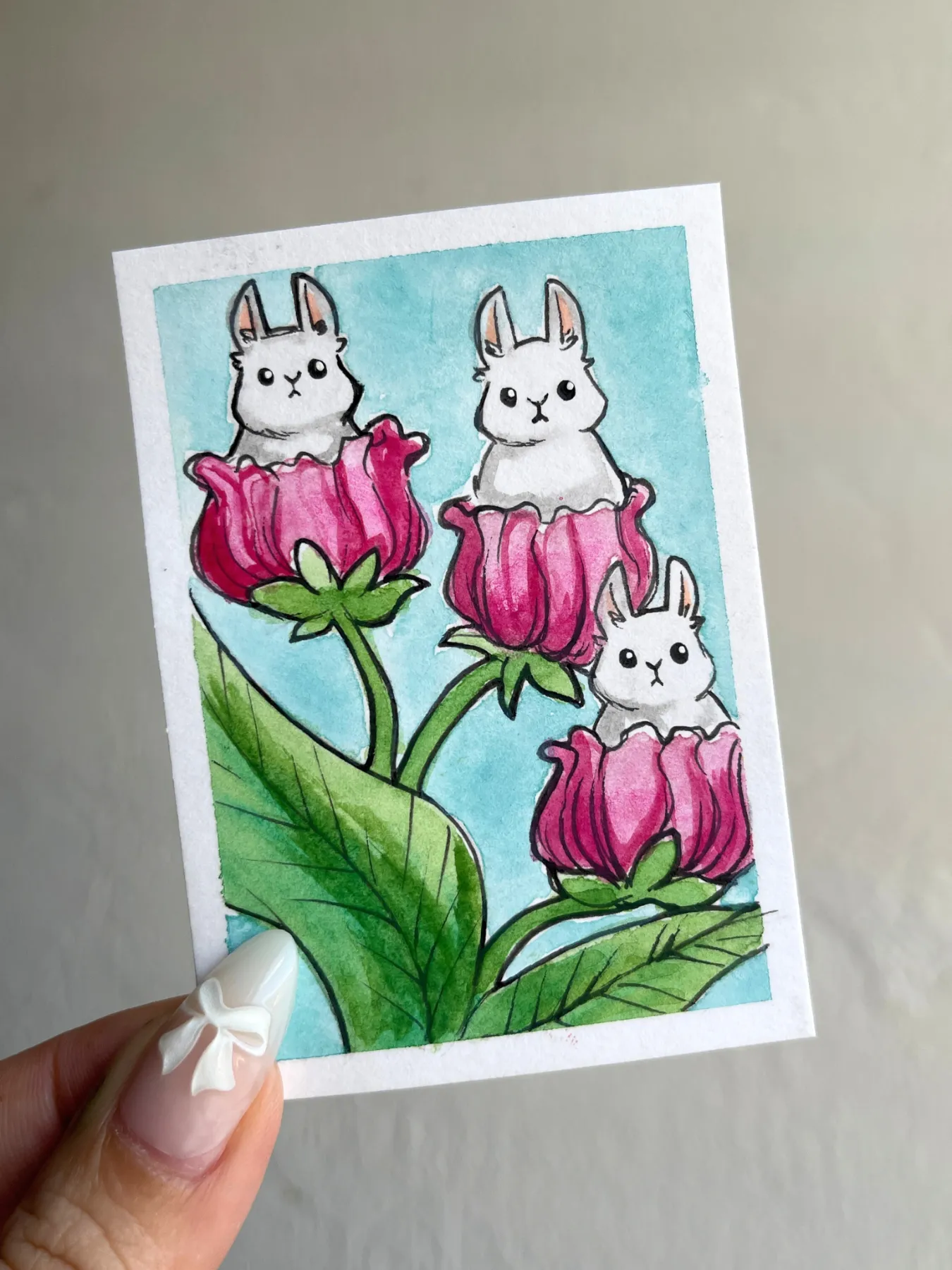 Bunny Blooms aceo art card