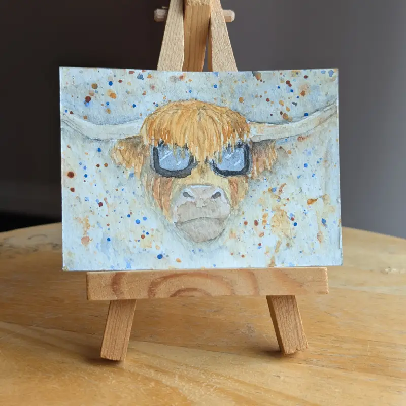 "Cool Cow" ACEO Original Watercolor Painting aceo art card