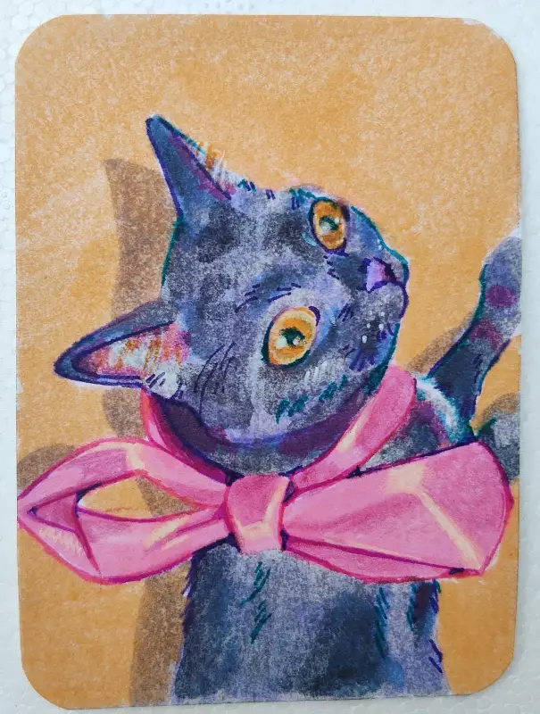 Black Cat with Bow ACEO aceo art card