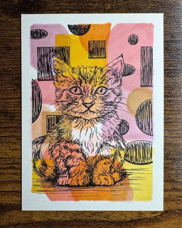 Kitten with Shapes Art aceo art card