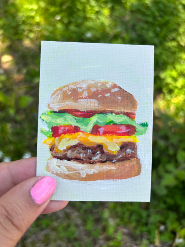 “Hamburger Delight” Food aceo art card