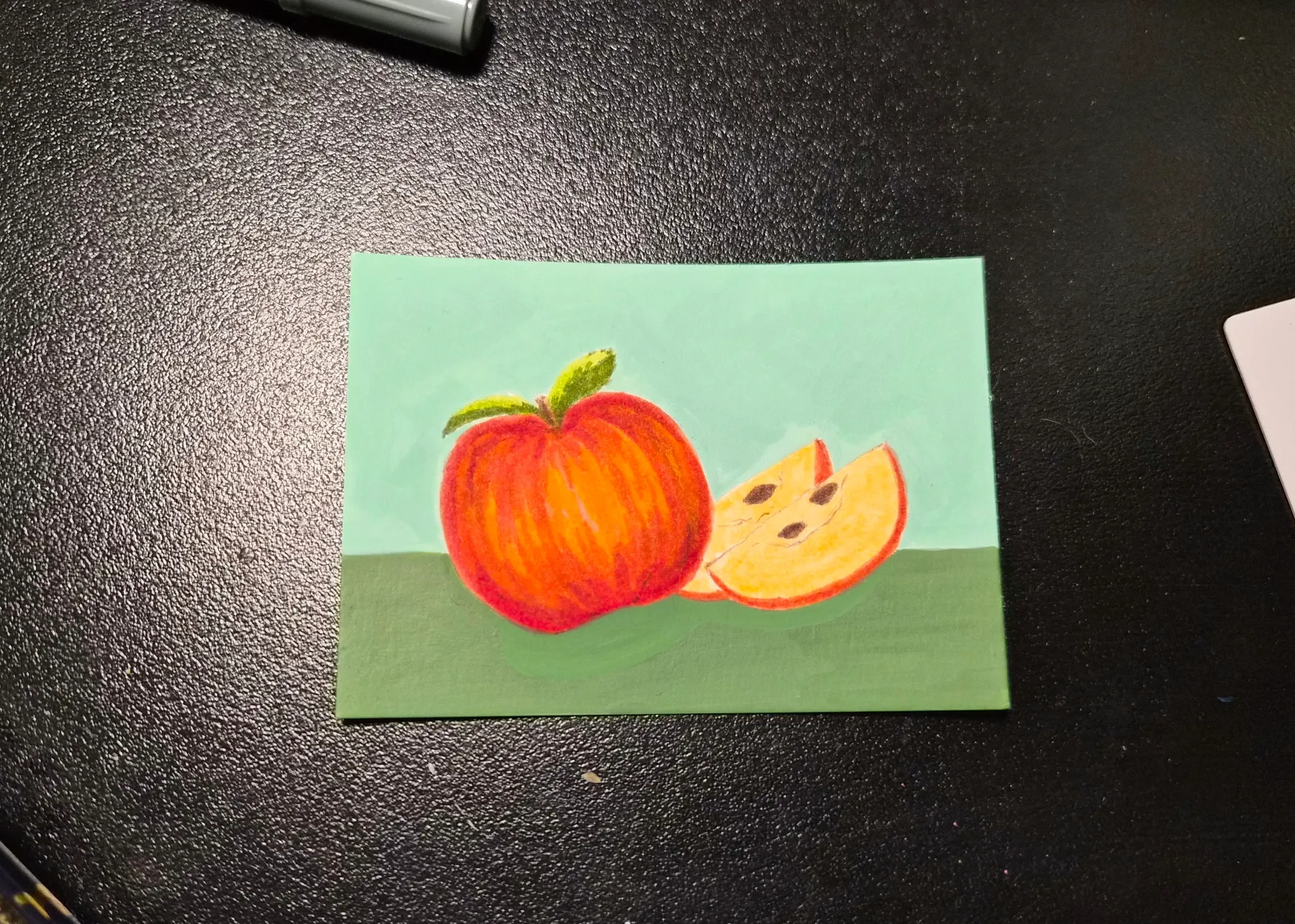 "Midnight Snack" Red Apple made with Alcohol Markers and Acrylic Paint Markers m_neff_art ATC aceo art card