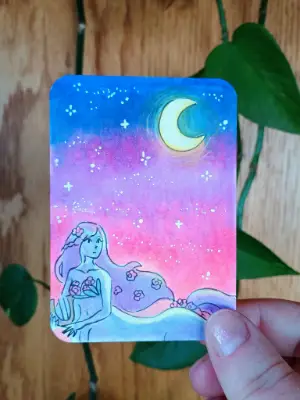 Centaur Girl on a Moonlit Walk - Original ACEO card signed aceo art card thumbnail 1