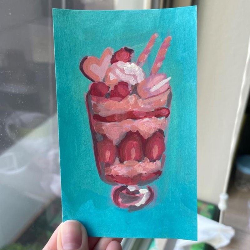 Strawberry Parfait ACEO Painting aceo art card
