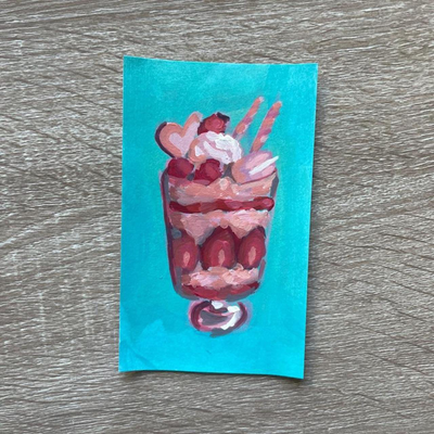 Strawberry Parfait ACEO Painting aceo art card thumbnail 2
