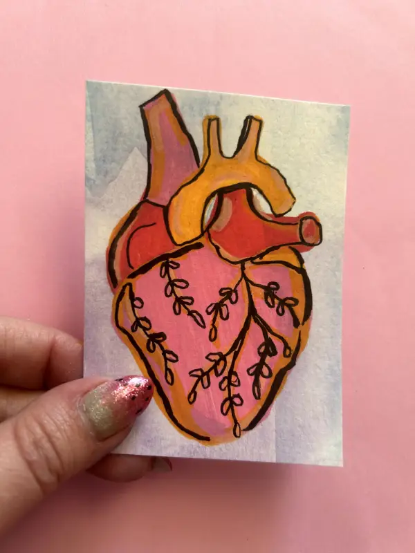 Original ACEO Anatomical Heart Sawyer Crane Art aceo art card