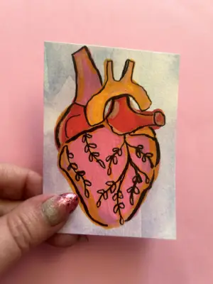 Original ACEO Anatomical Heart Sawyer Crane Art aceo art card thumbnail 1