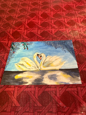 Swan couple aceo art card thumbnail 2