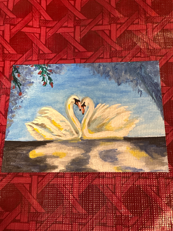 Swan couple aceo art card