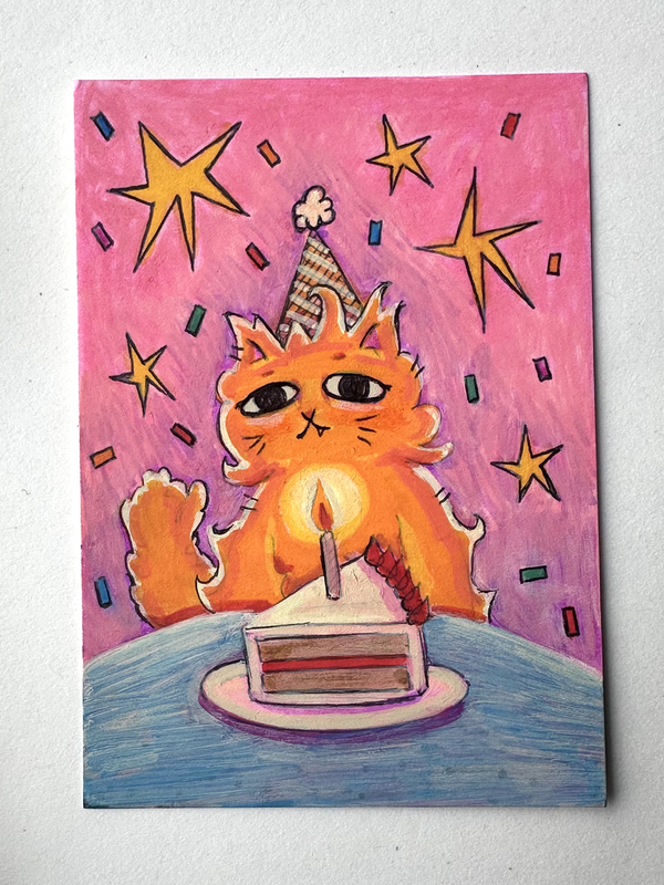 Birthday Cat aceo art card