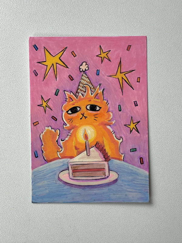 Birthday Cat aceo art card