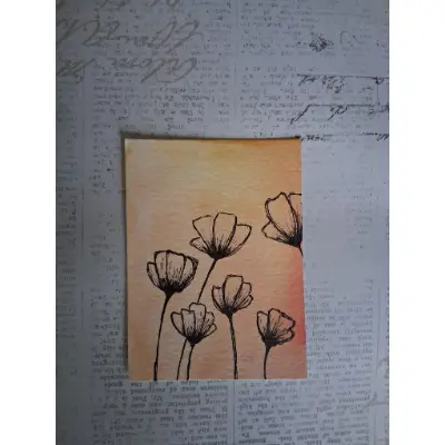 Sunset Poppies aceo art card thumbnail 2